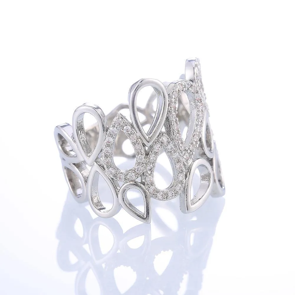 Delicate Hollow Out Water Drop Shape AAA Zircon Ring
