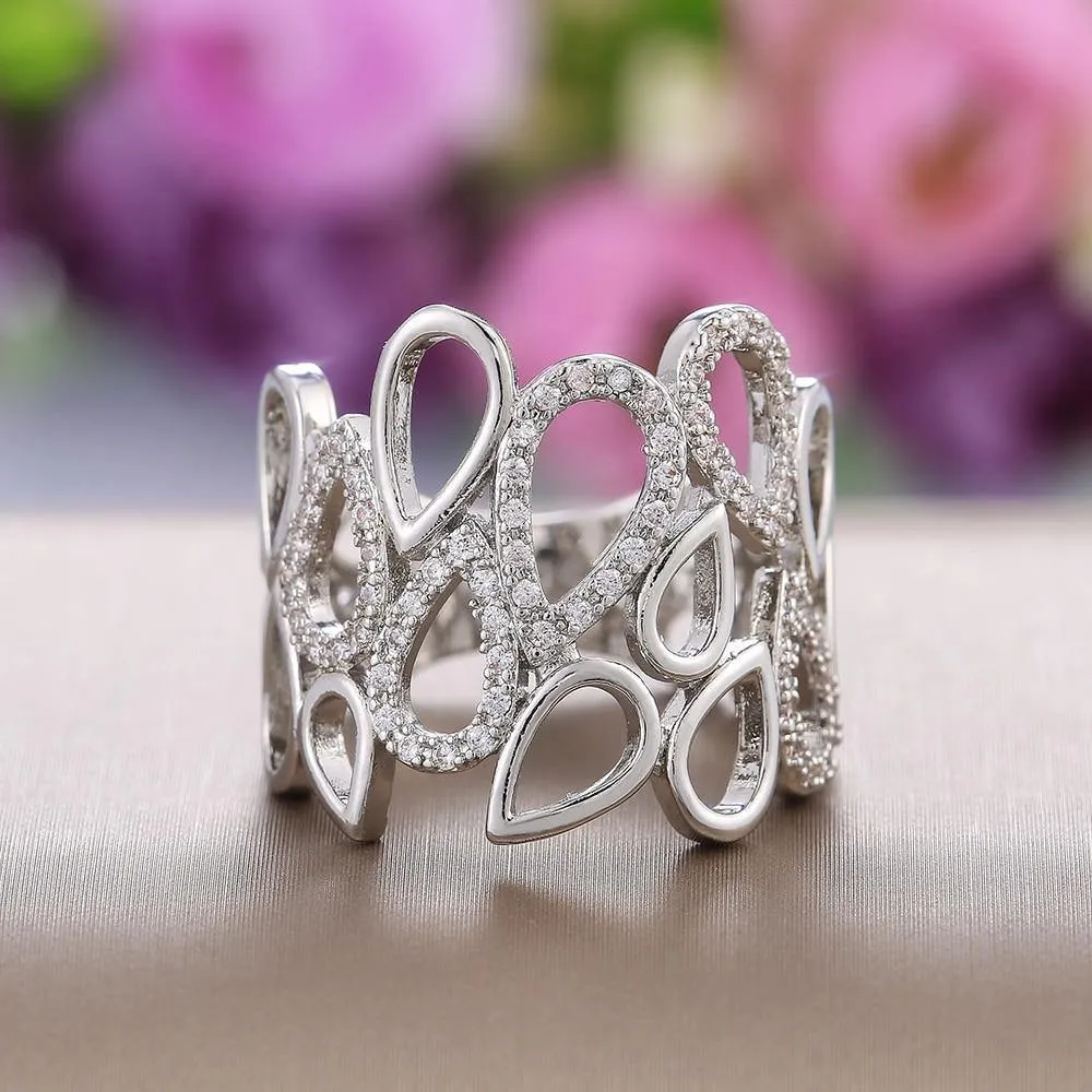 Delicate Hollow Out Water Drop Shape AAA Zircon Ring