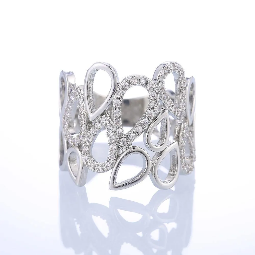 Delicate Hollow Out Water Drop Shape AAA Zircon Ring