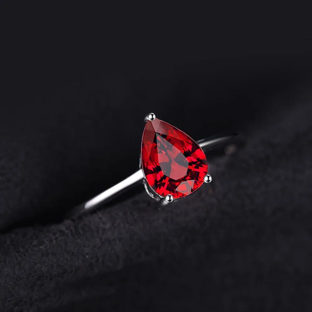 Delicate Natural Garnet Solitaire Silver Gemstone Ring
