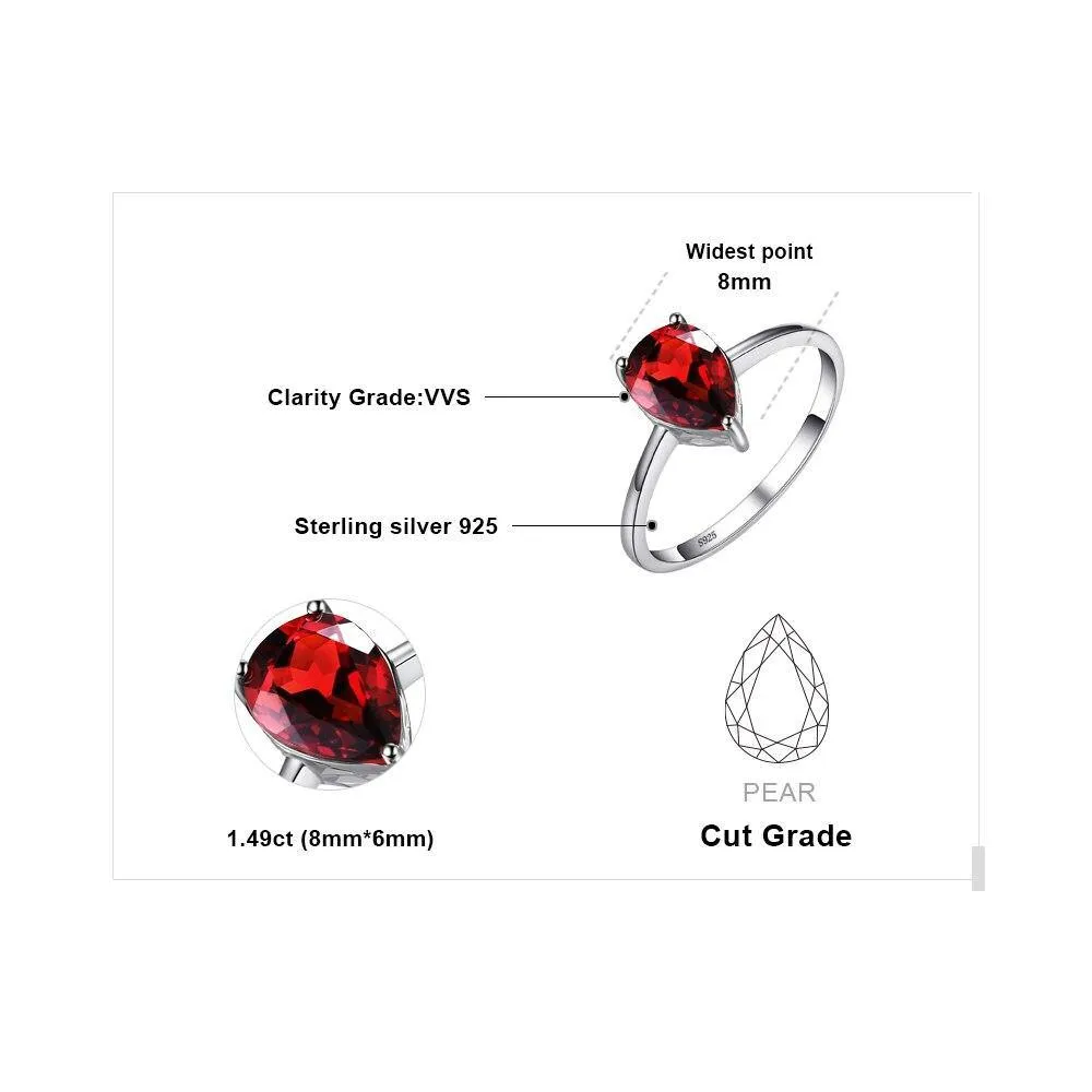Delicate Natural Garnet Solitaire Silver Gemstone Ring