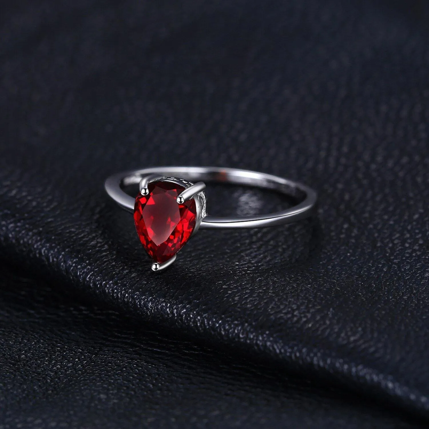 Delicate Natural Garnet Solitaire Silver Gemstone Ring