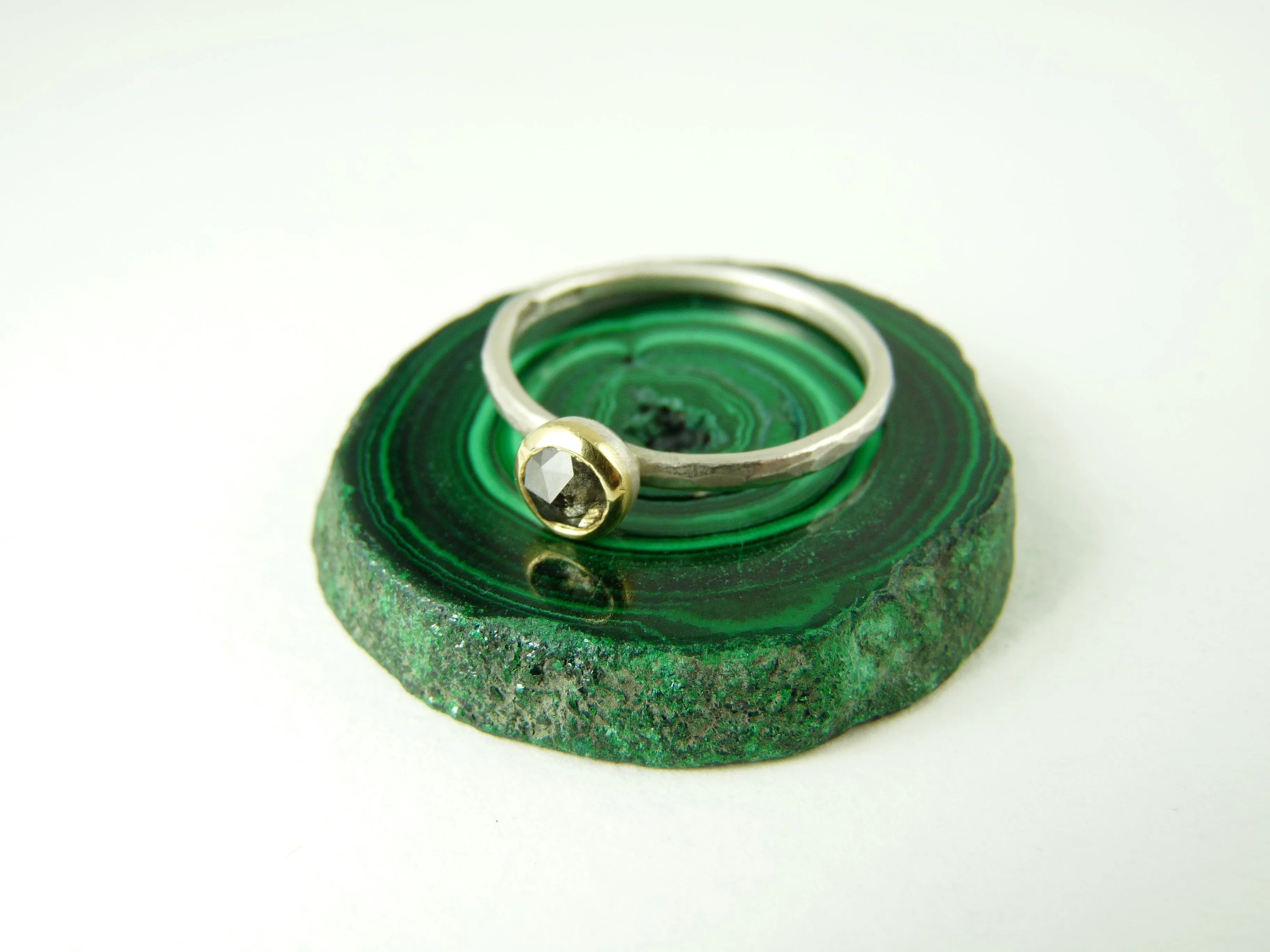 Delicate Rose Cut Salt & Pepper Diamond Ring