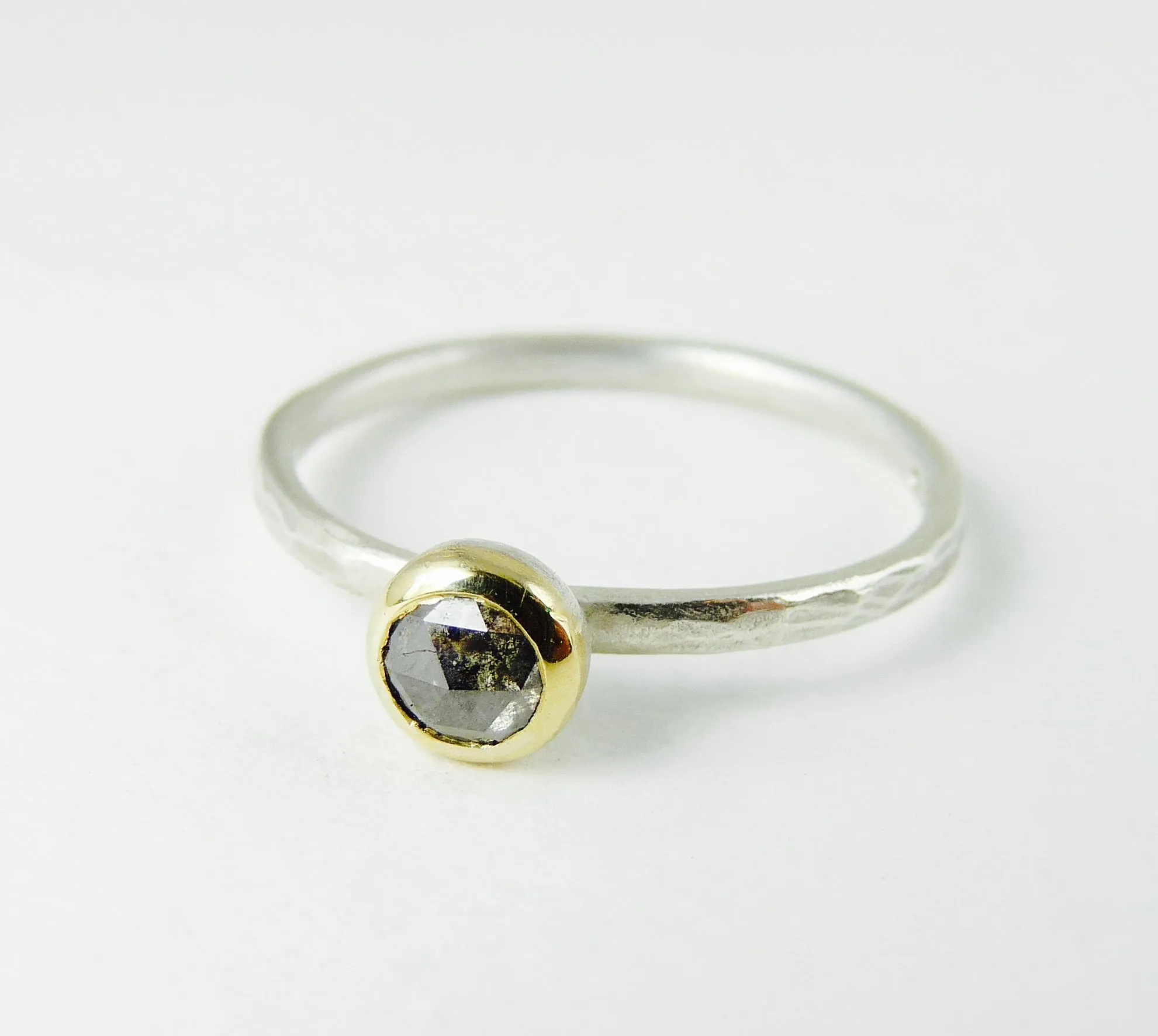 Delicate Rose Cut Salt & Pepper Diamond Ring