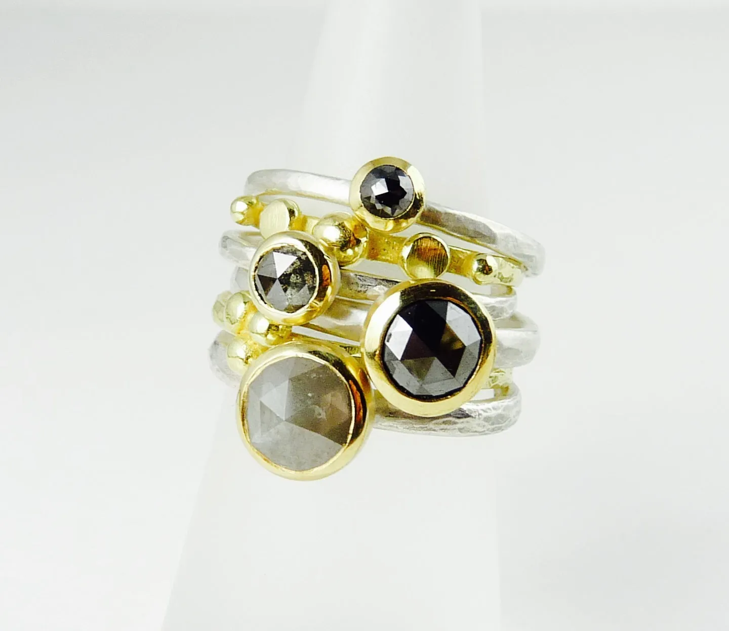 Delicate Rose Cut Salt & Pepper Diamond Ring