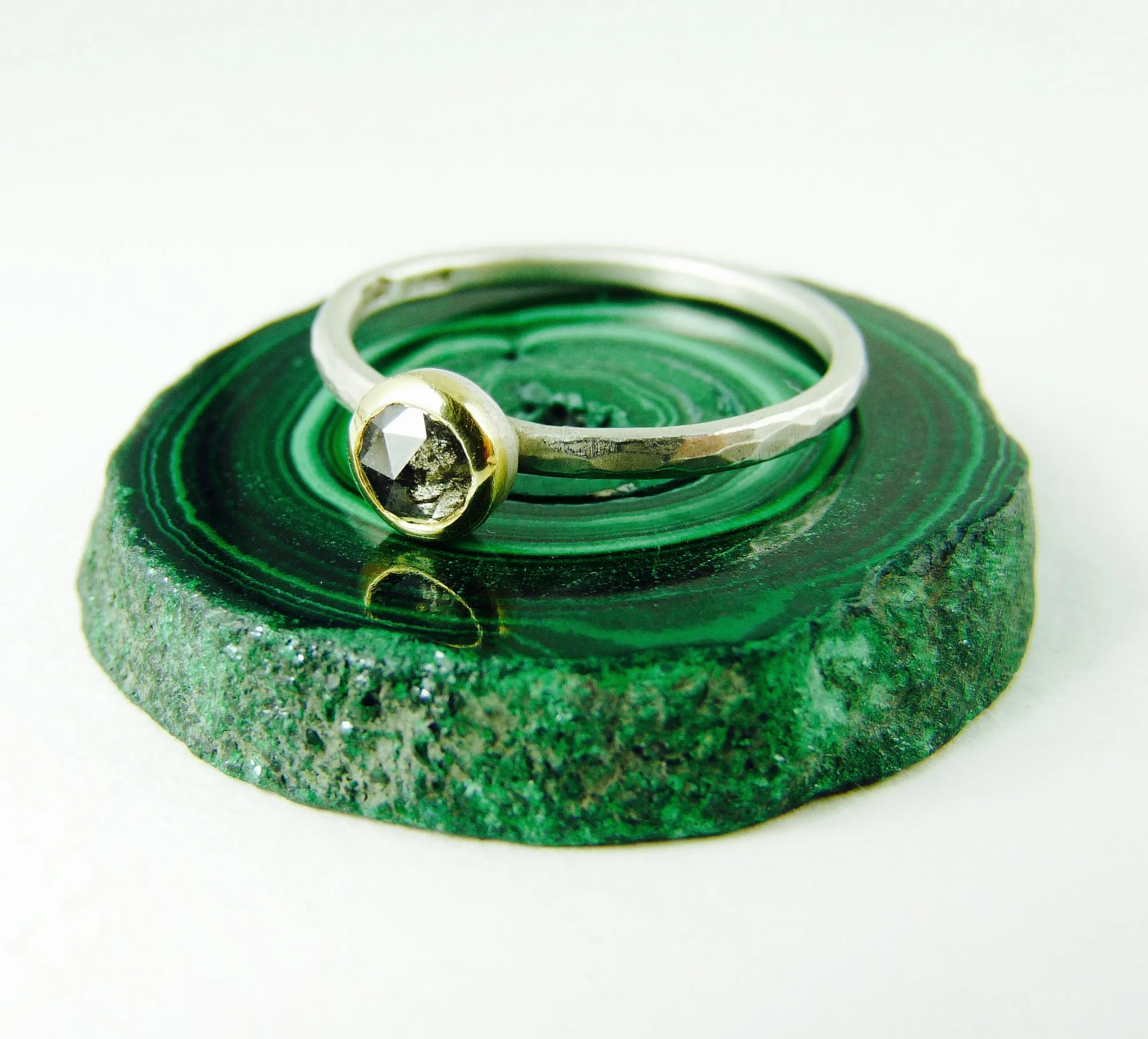 Delicate Rose Cut Salt & Pepper Diamond Ring