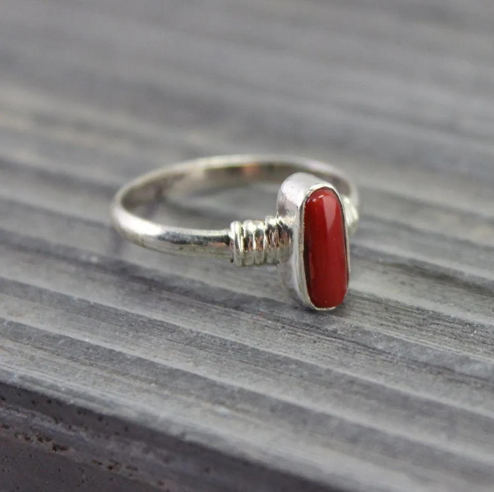 Delicate Silver and Coral Ring