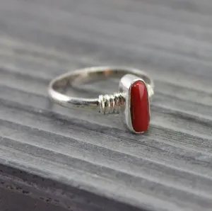 Delicate Silver and Coral Ring