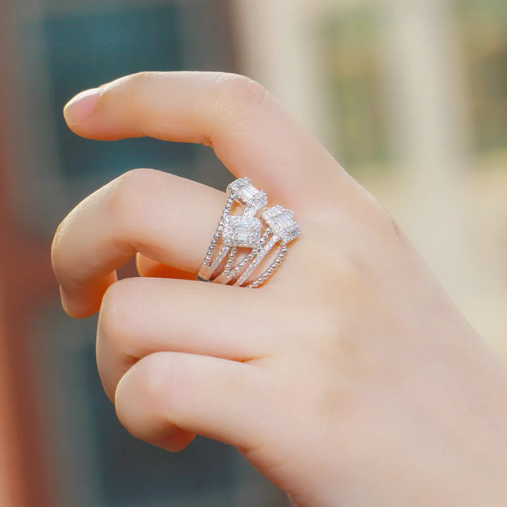 Delicate Sparkling CZ Zircon Gold Color Rectangle Adjustable Open Cuff Rings