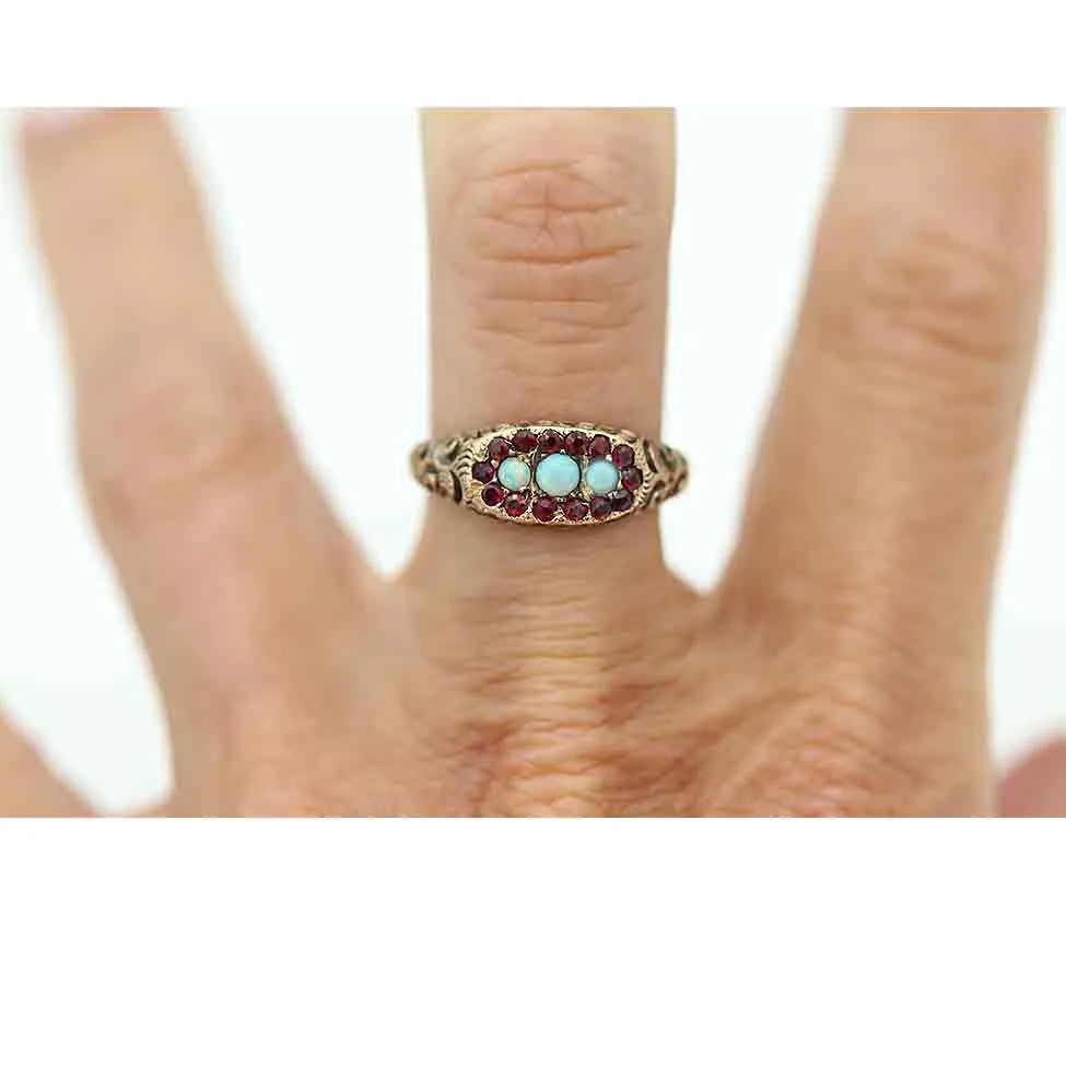 Delicate Victorian Opal & Garnet Engagement Ring