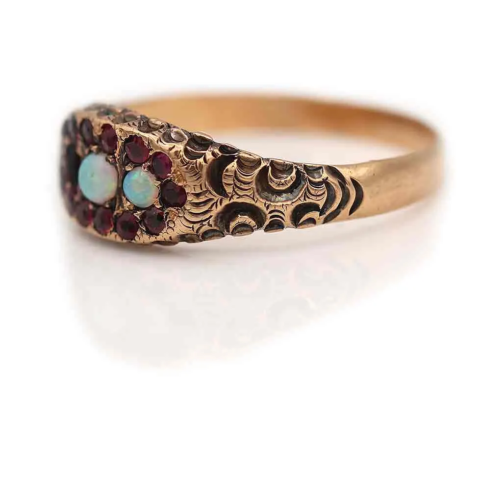 Delicate Victorian Opal & Garnet Engagement Ring