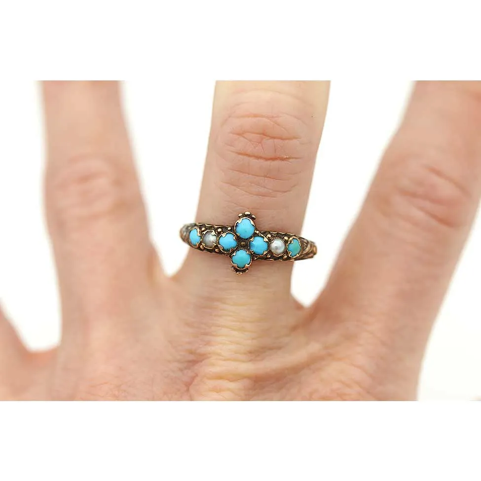 Delicate Victorian Turquoise and Pearl Engagement Ring