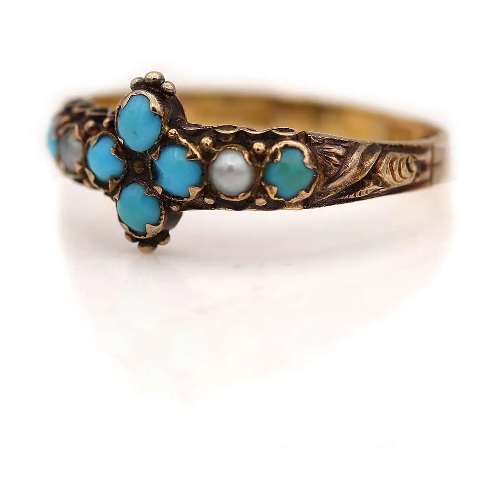 Delicate Victorian Turquoise and Pearl Engagement Ring
