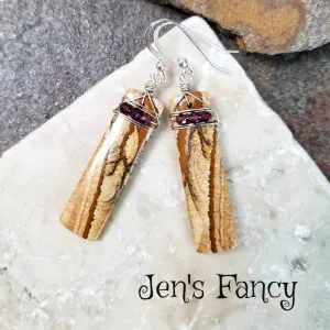 Desert Jasper Earrings Garnet Sterling Silver Wire Wrapped