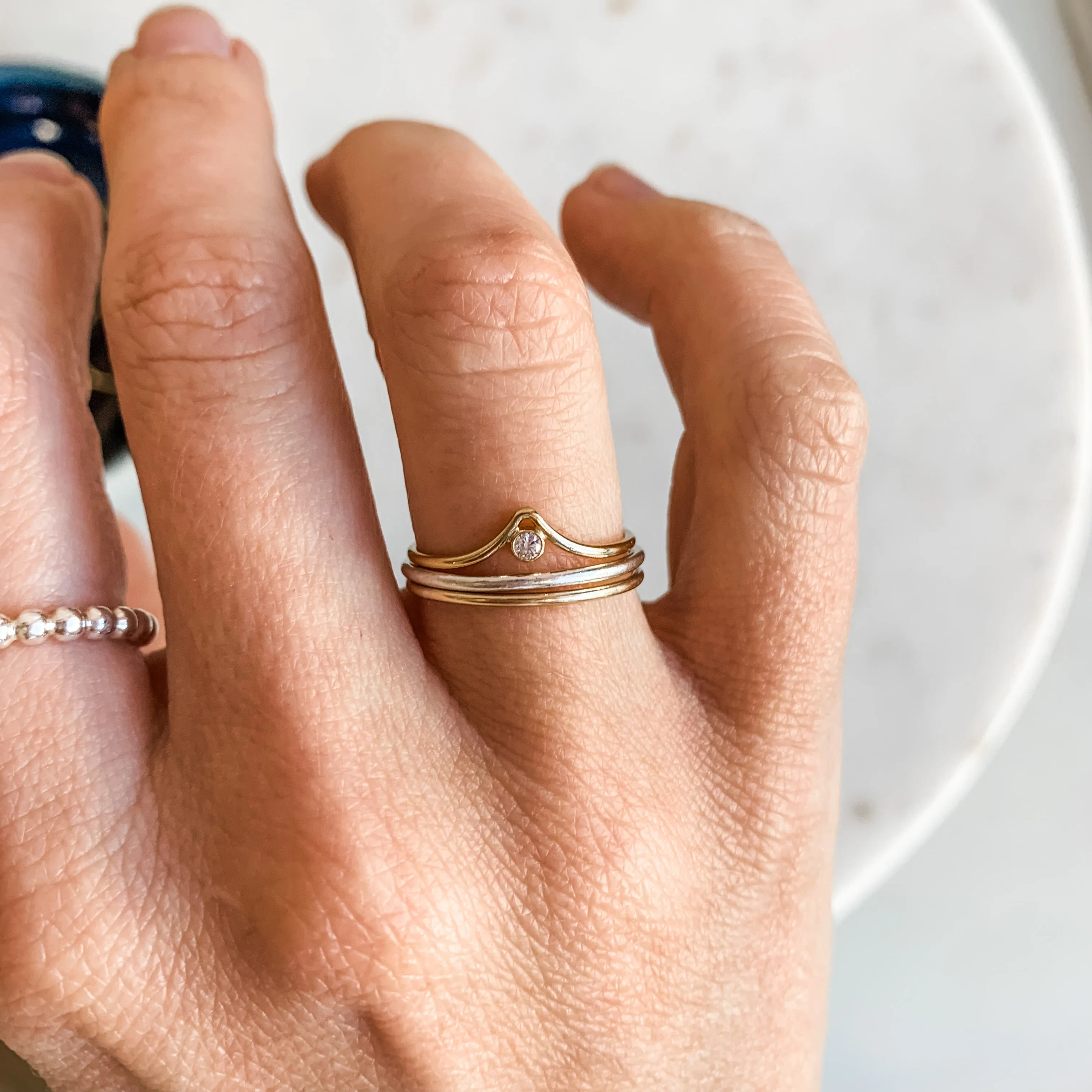Diamond Chevron Dainty Stacker Ring