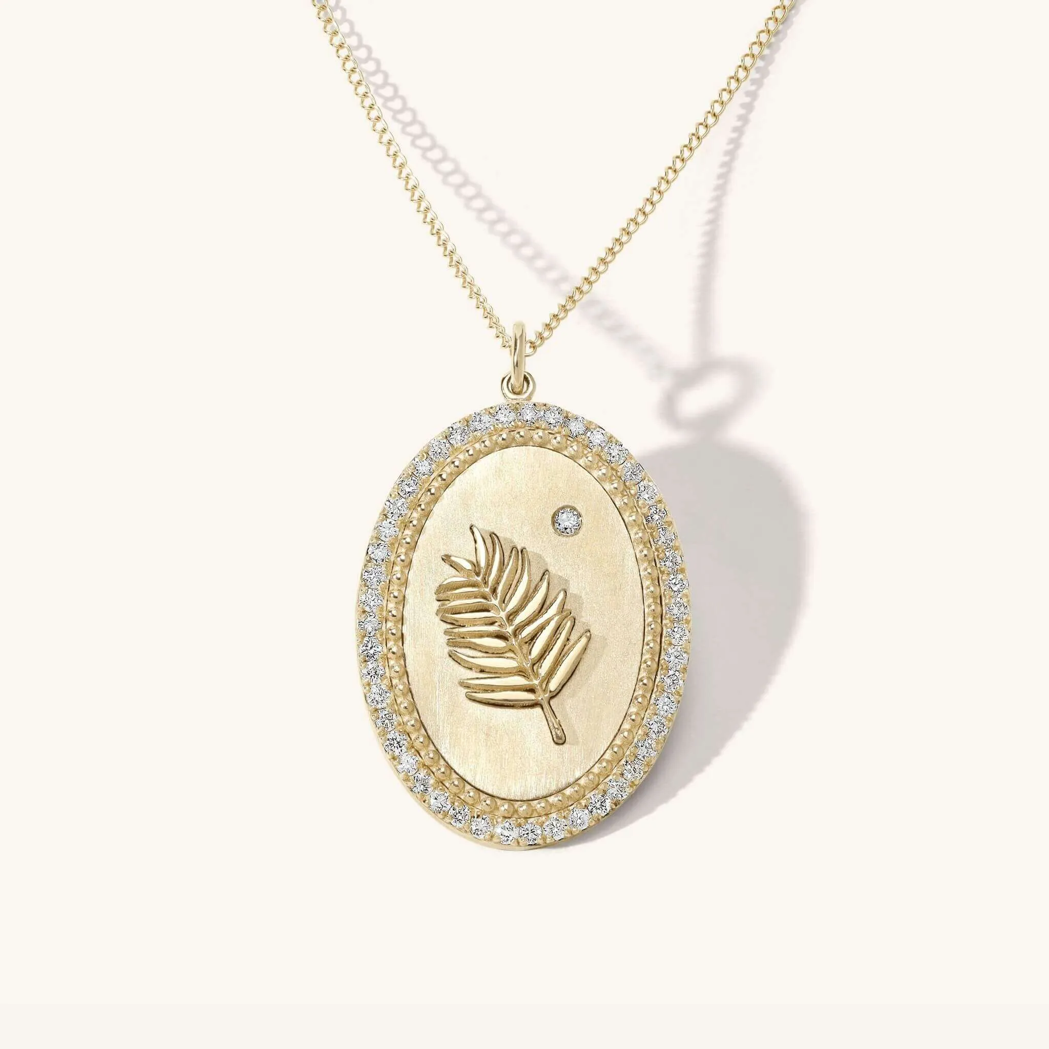 Diamond Halo Palm Leaf Token Necklace