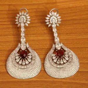 DIAMOND LOOK SILVER PLATED RUBY DANGLERS