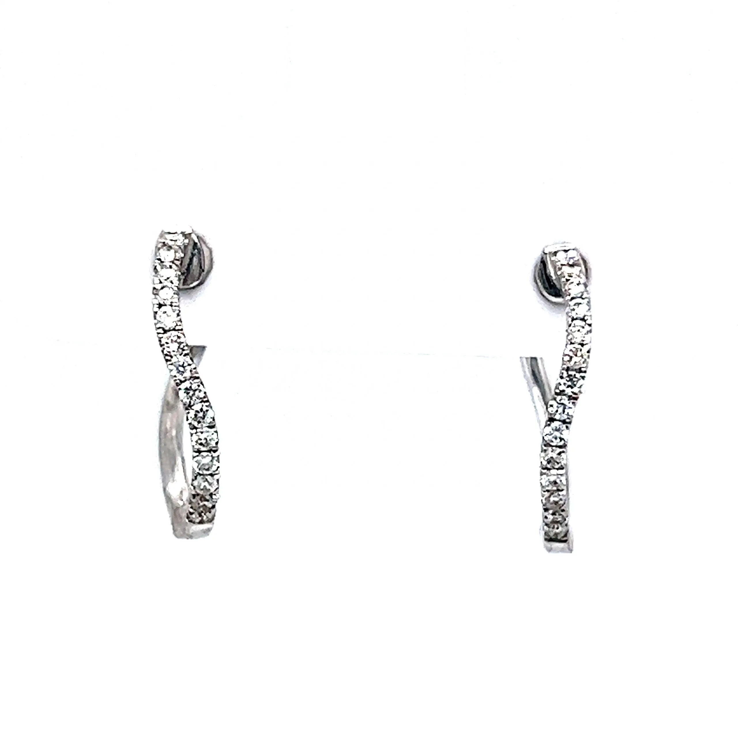 Diamond Wave Hoop Earrings in 14k White Gold
