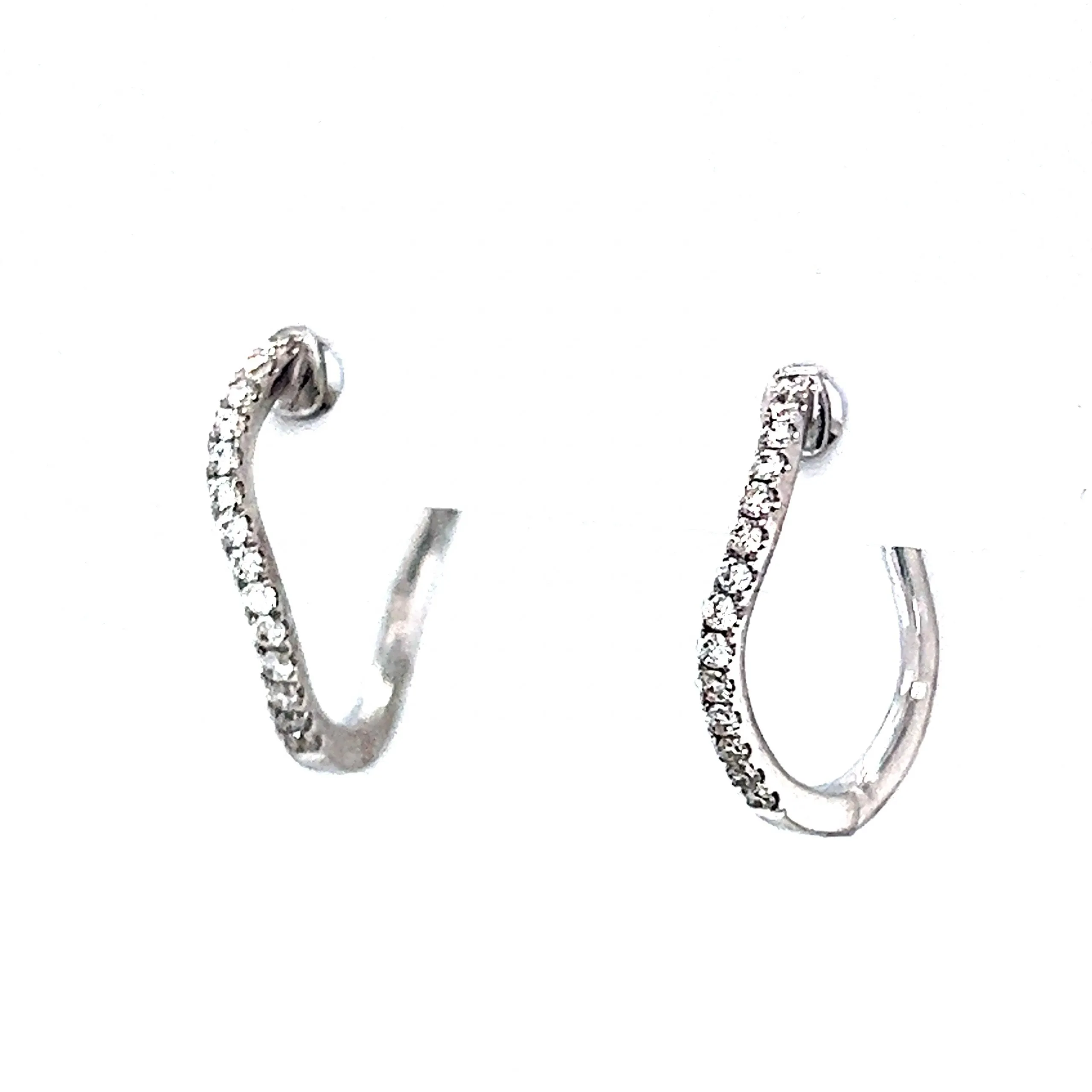 Diamond Wave Hoop Earrings in 14k White Gold