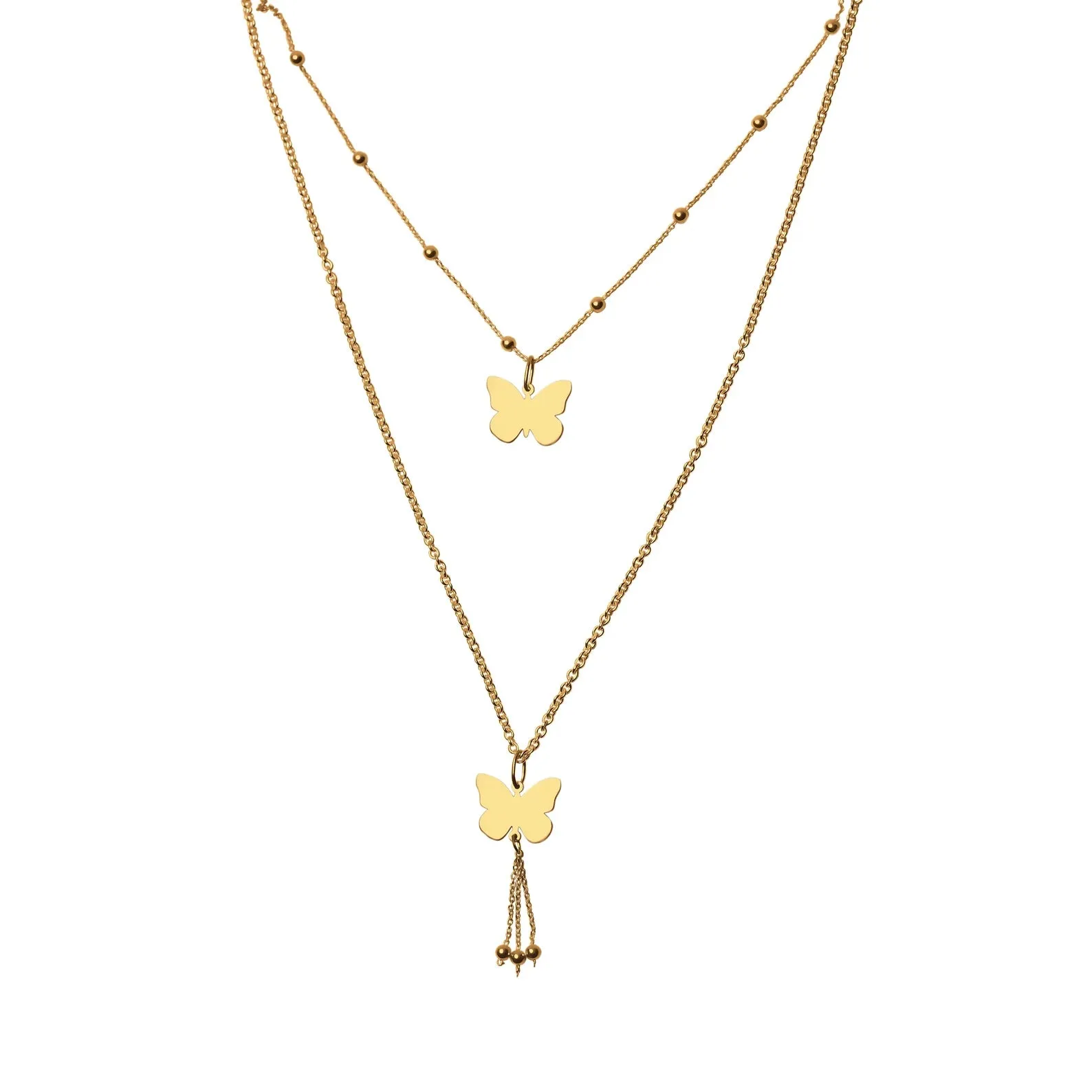 Double Chain Butterfly Pendant Necklace