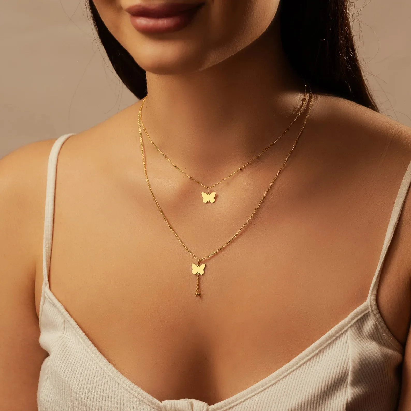 Double Chain Butterfly Pendant Necklace