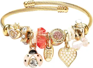 DS Charm Bracelets for girls,exquisite cute cartoon gold friendship bracelets Stainless Steel Bangle with birthday Gift box, Adjustable girls jewelry Suitable for holiday gifts