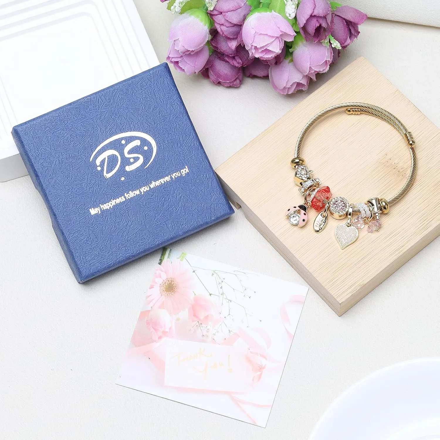 DS Charm Bracelets for girls,exquisite cute cartoon gold friendship bracelets Stainless Steel Bangle with birthday Gift box, Adjustable girls jewelry Suitable for holiday gifts