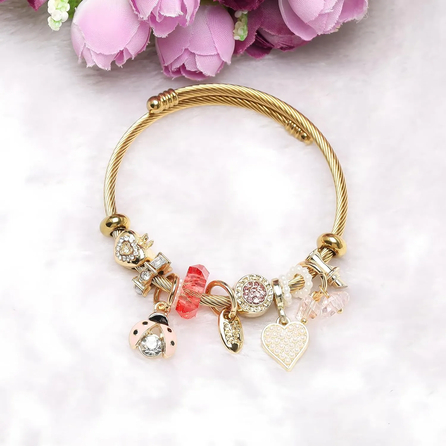 DS Charm Bracelets for girls,exquisite cute cartoon gold friendship bracelets Stainless Steel Bangle with birthday Gift box, Adjustable girls jewelry Suitable for holiday gifts