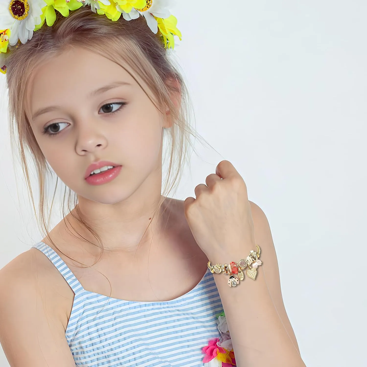 DS Charm Bracelets for girls,exquisite cute cartoon gold friendship bracelets Stainless Steel Bangle with birthday Gift box, Adjustable girls jewelry Suitable for holiday gifts