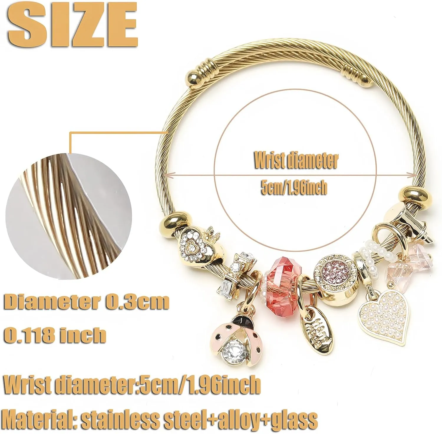 DS Charm Bracelets for girls,exquisite cute cartoon gold friendship bracelets Stainless Steel Bangle with birthday Gift box, Adjustable girls jewelry Suitable for holiday gifts