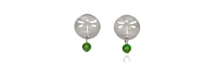 Earrings Dragonfly with Drop Bead Post- Silver Forest