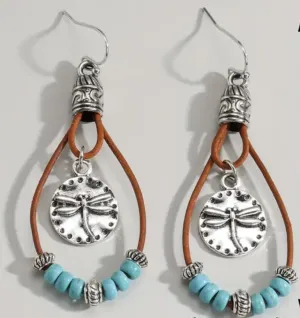 Earrings - Leather Rope Dragonfly