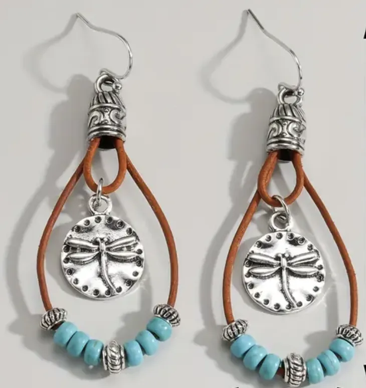 Earrings - Leather Rope Dragonfly
