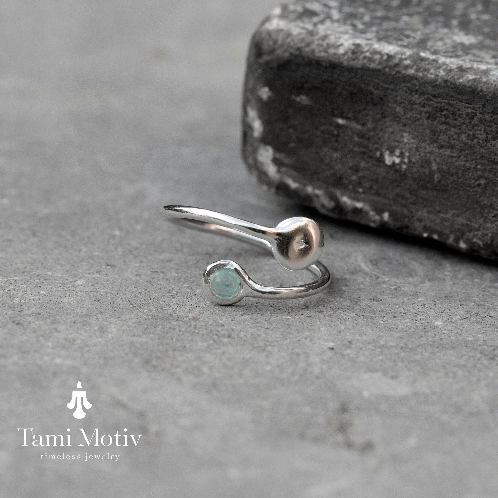 Elegant Aquamarine Silver Open Ring For Women