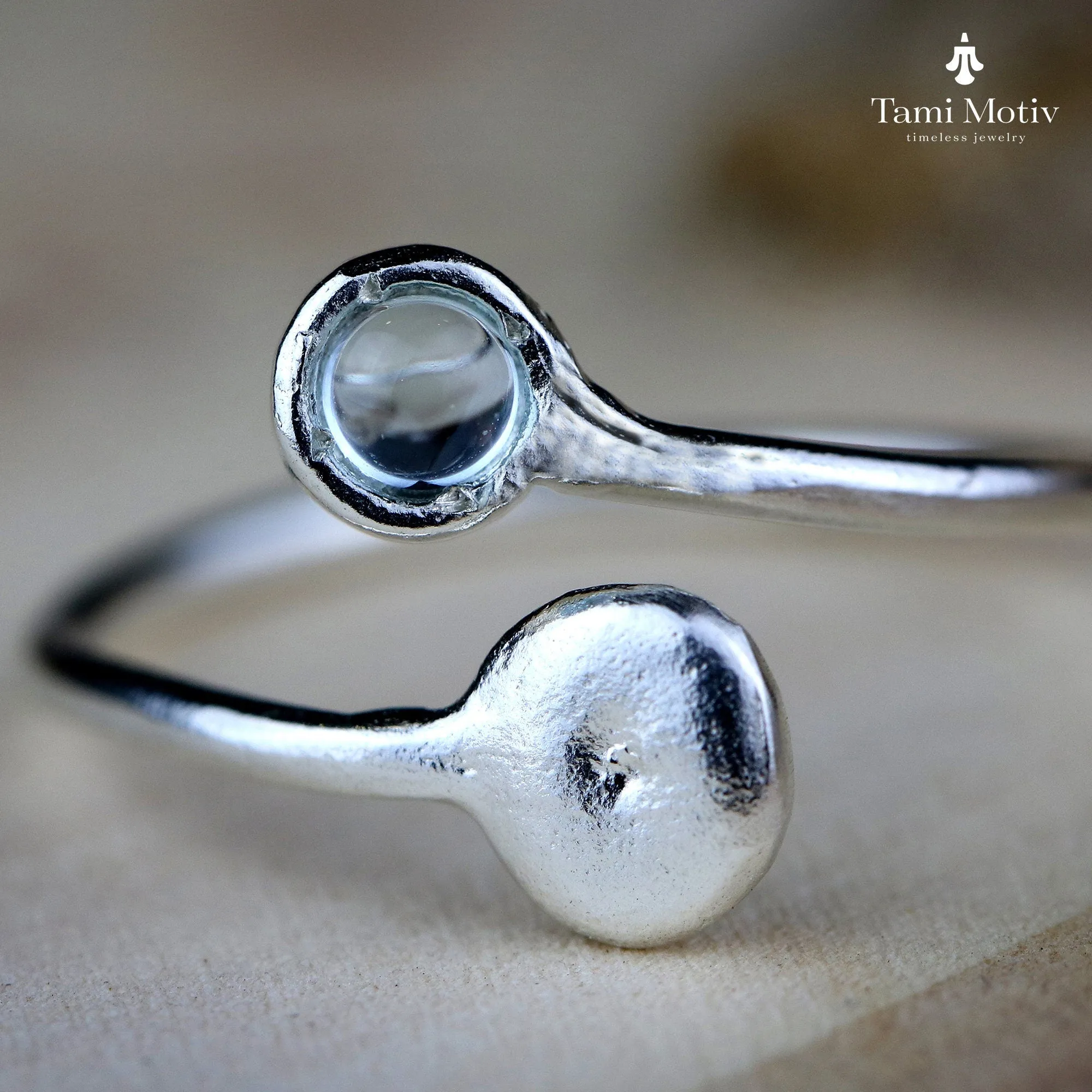 Elegant Aquamarine Silver Open Ring For Women