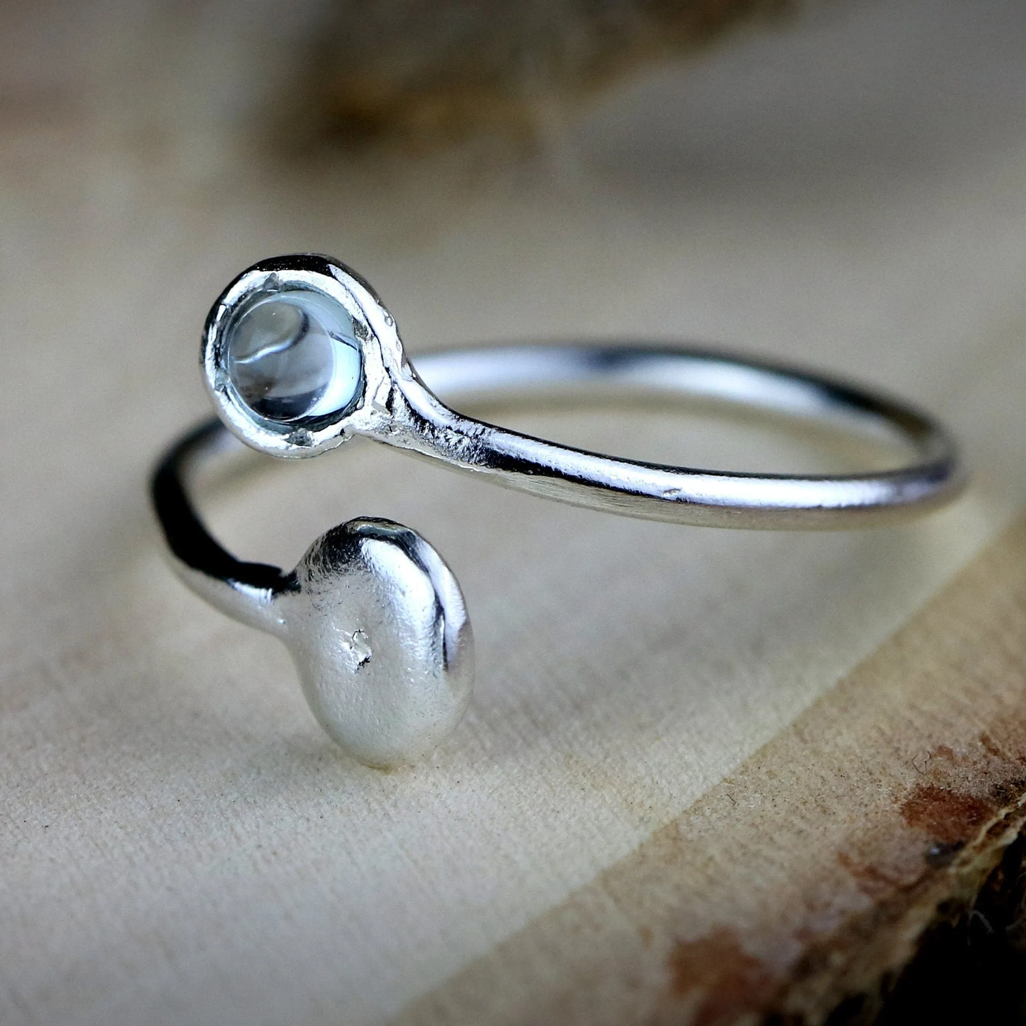 Elegant Aquamarine Silver Open Ring For Women