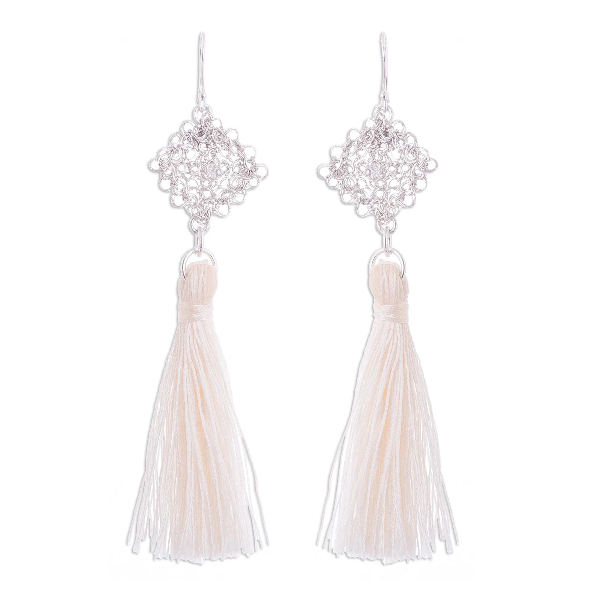 Elegant Tassels Handcrafted Silver Dangle Earrings with Tassels from Peru
