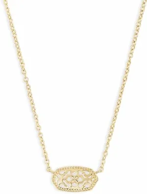 Elisa Short Pendant Necklace in Gold Filigree Metal