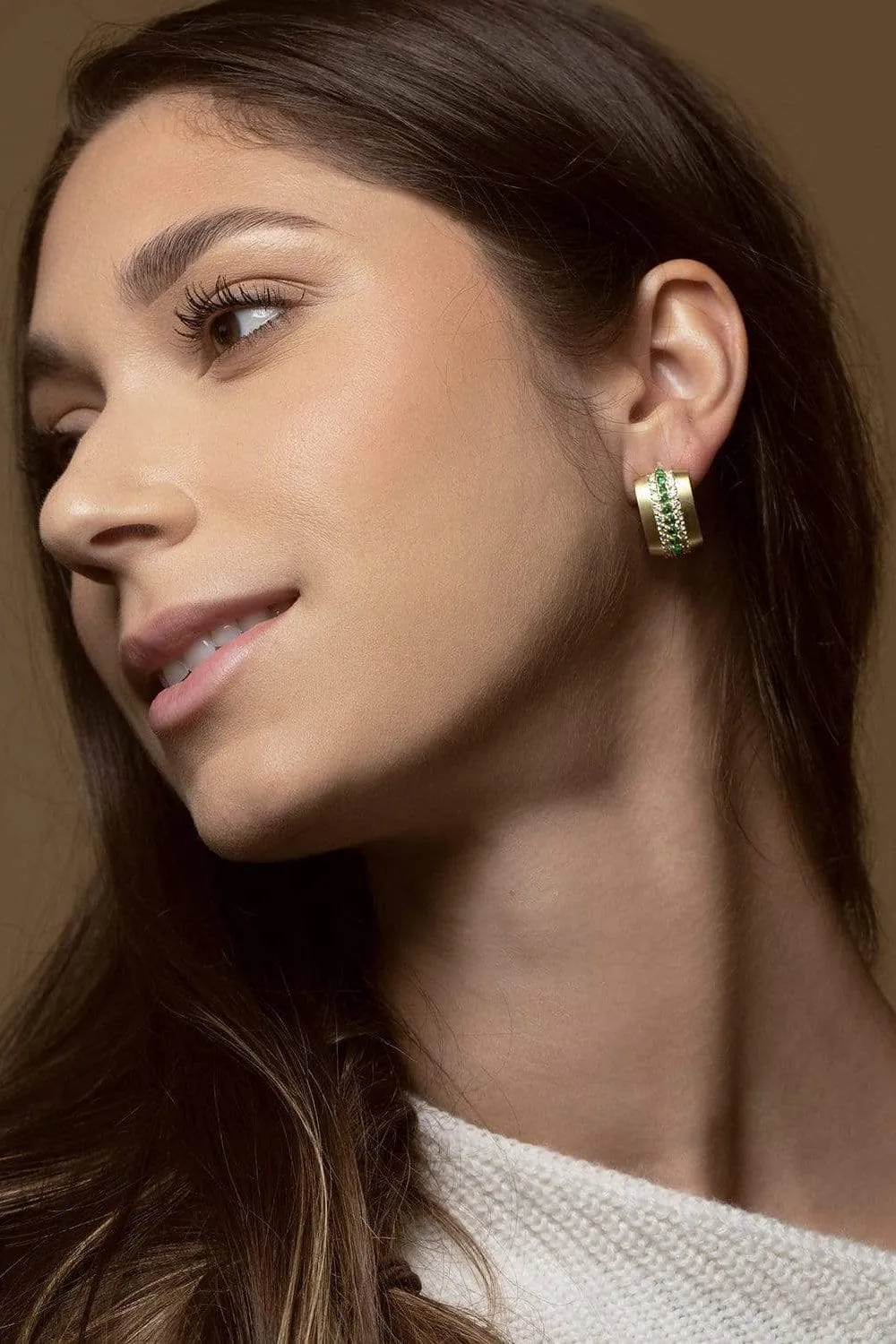 Emerald and Diamond Omega Earrings