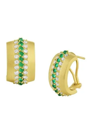 Emerald and Diamond Omega Earrings