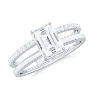 Emerald Cut Solitaire Moissanite Double Band Engagement Ring