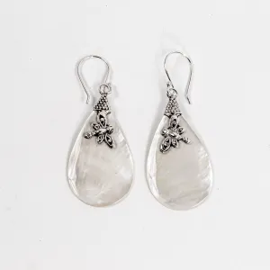 Enchanting Bali Handmade Pear Mother of Pearl Dragonfly earrings in sterling silver