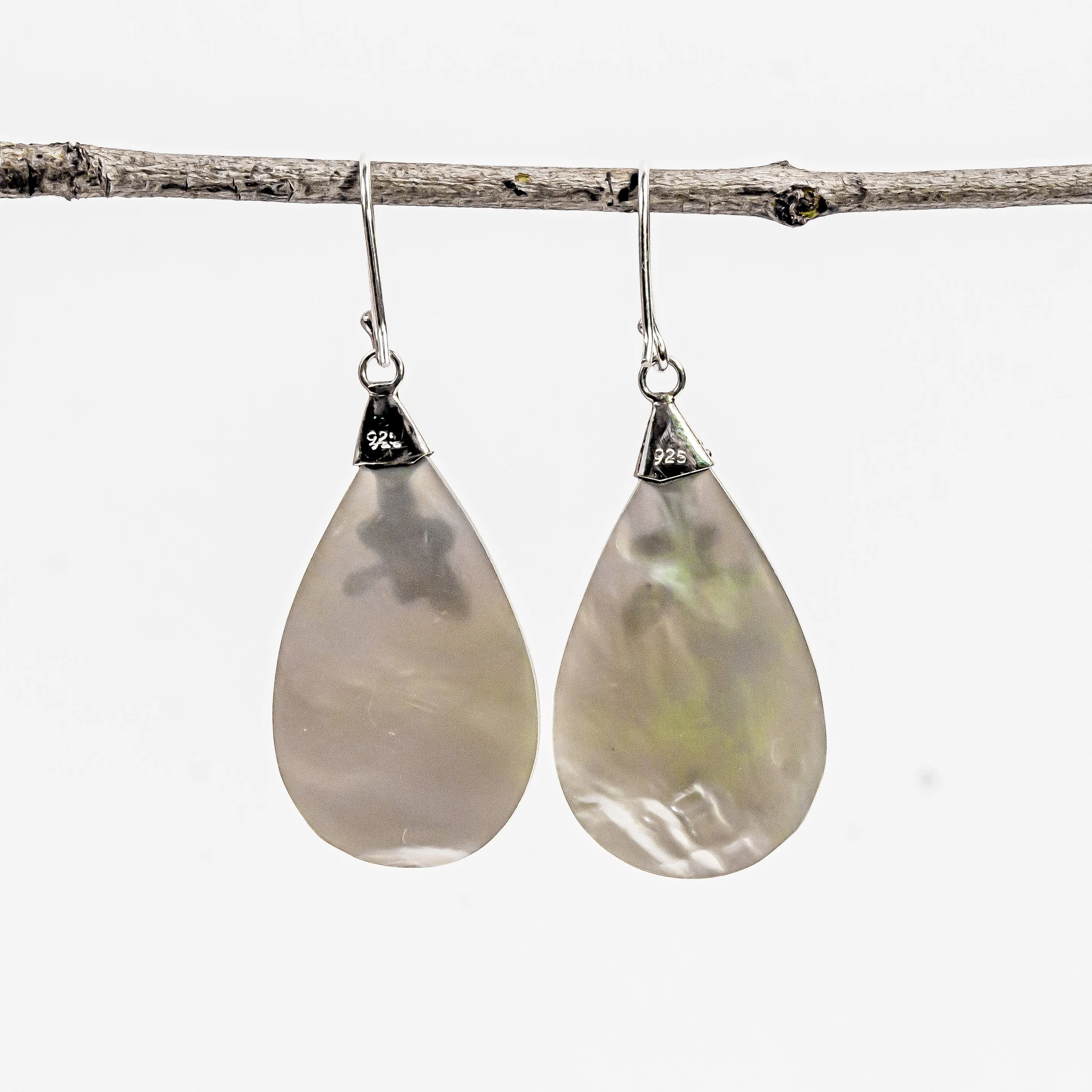 Enchanting Bali Handmade Pear Mother of Pearl Dragonfly earrings in sterling silver