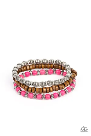 ESCAPADE Route - Pink Stone Wood Bracelet-Paparazzi
