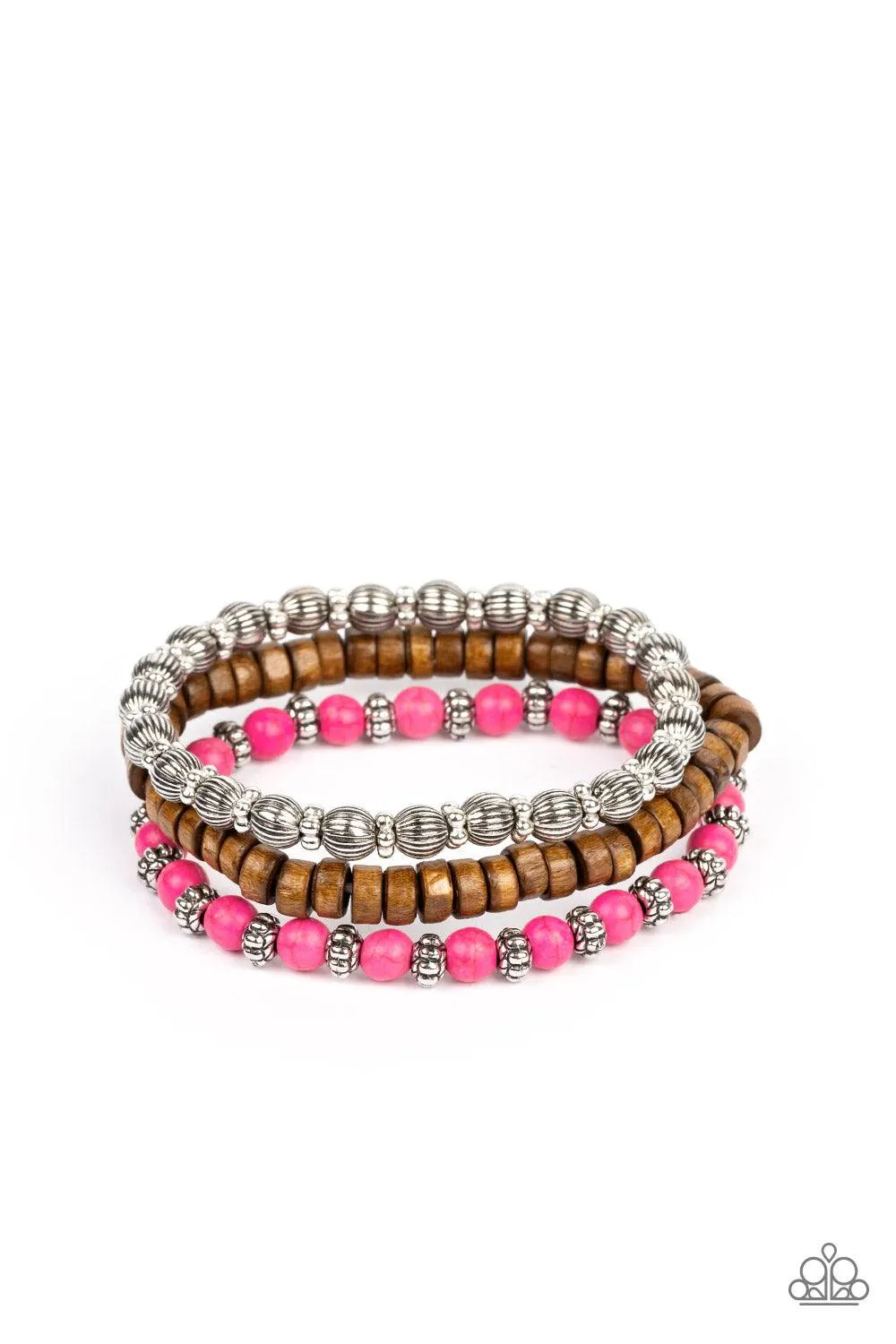 ESCAPADE Route - Pink Stone Wood Bracelet-Paparazzi