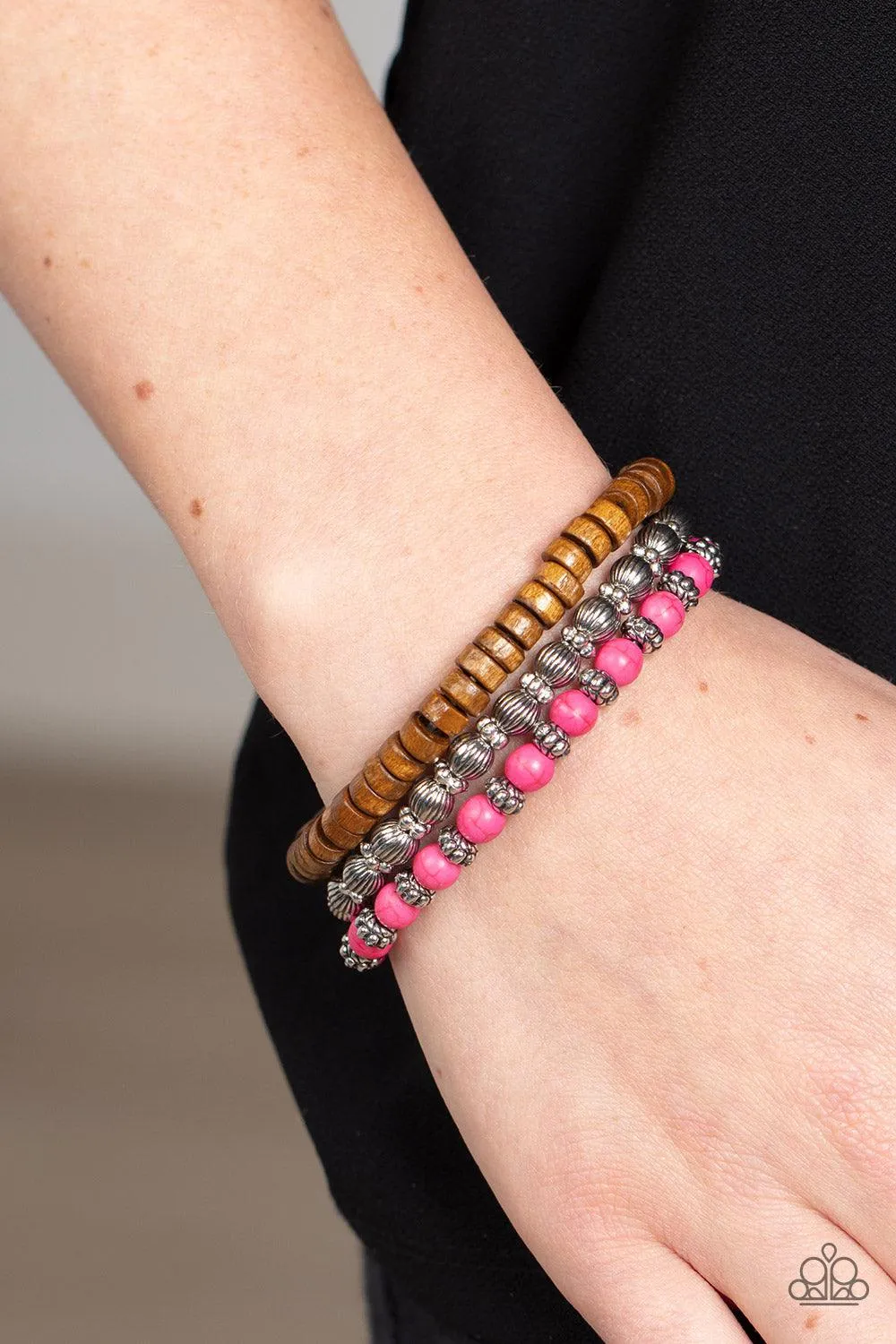 ESCAPADE Route - Pink Stone Wood Bracelet-Paparazzi