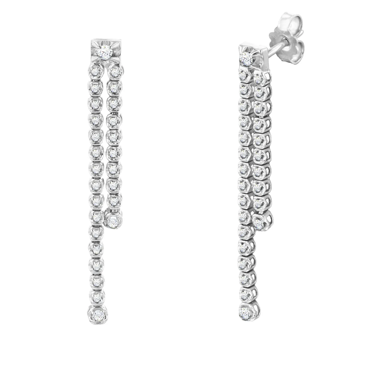 Everyday Diamonds Collection Double Drop Diamond Earrings | 9K White Gold