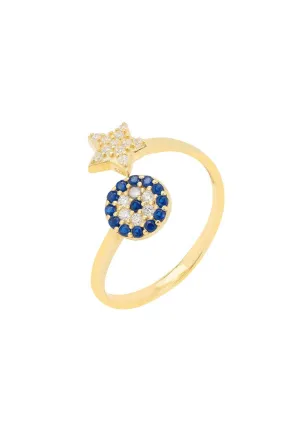 Evil Eye & Star Ring in Gold Zircon