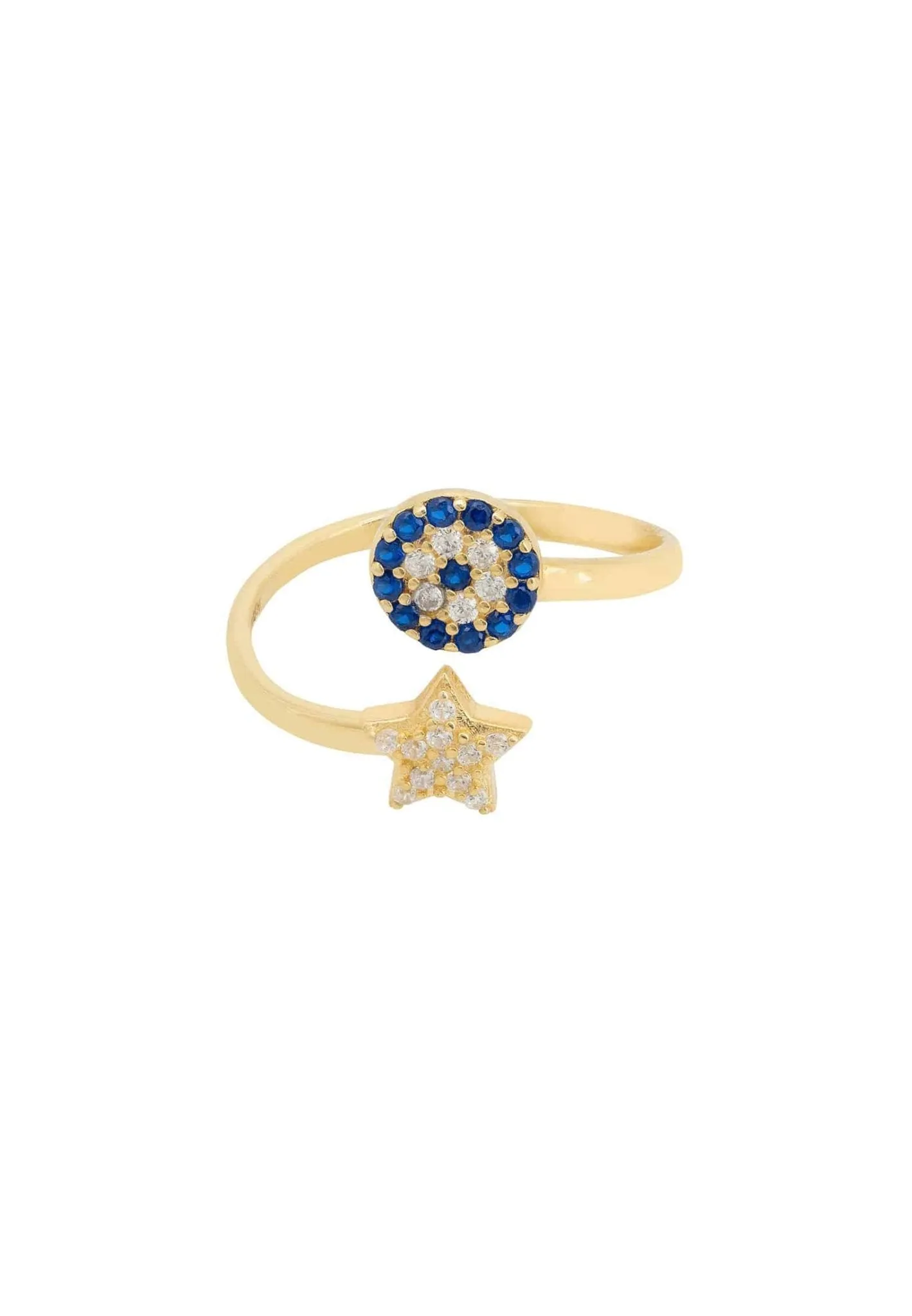 Evil Eye & Star Ring in Gold Zircon