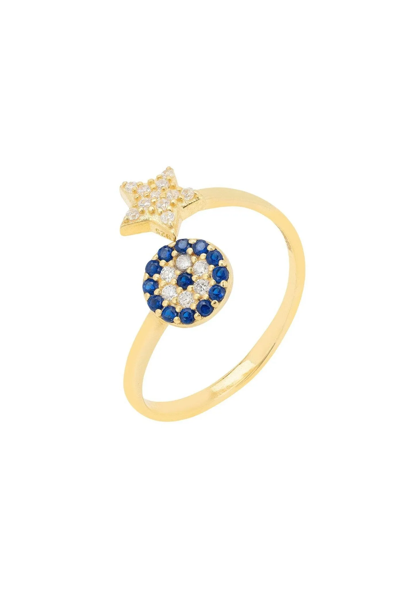 Evil Eye & Star Ring in Gold Zircon